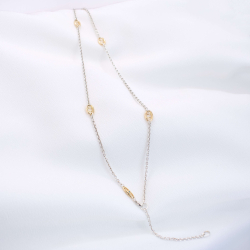 Elegant halskde i 18 Kt guld og hvidguld eller slv med en bl diamant