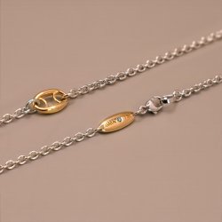 Elegant halskde i 18 Kt guld og hvidguld eller slv med en bl diamant