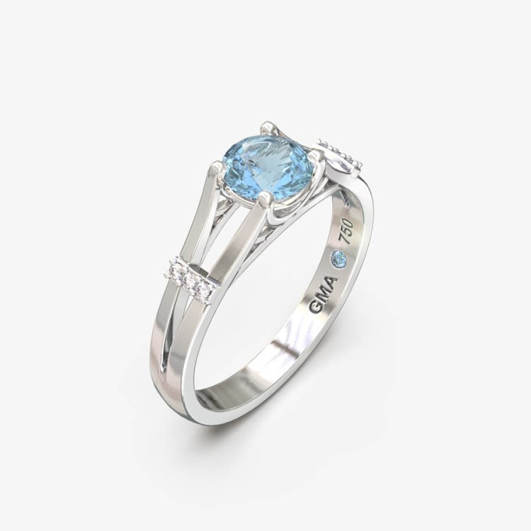 Forlovelsesring i 18 kt guld- vlg diamant, morganit eller topas